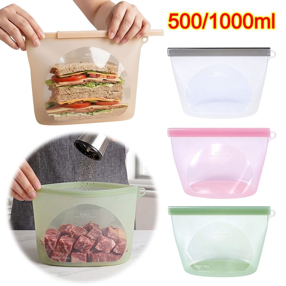 Food Pouch Reusable - Silikon-Lebensmittel-Aufbewahrungsbeutel Feuchtigkeitsbeständiger Frischhaltebeutel Wiederverwendbarer Zip-Lock-Beutel für