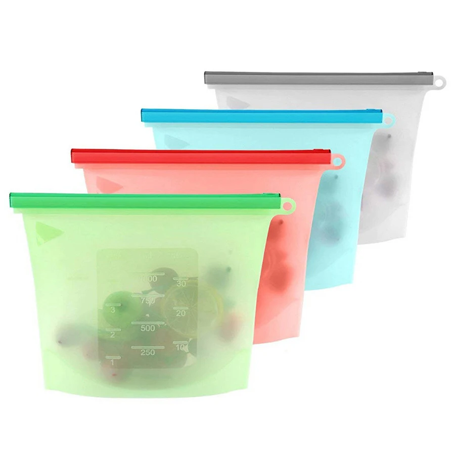Food Pouch Reusable - 1000ml Wiederverwendbarer Silikon-Lebensmittelbeutel mit Reißverschluss für