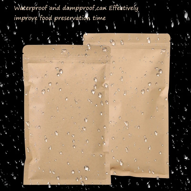 Food Pouch Reusable - 100 Stück braune Kraftpapier-Beutel mit Reißverschluss,
