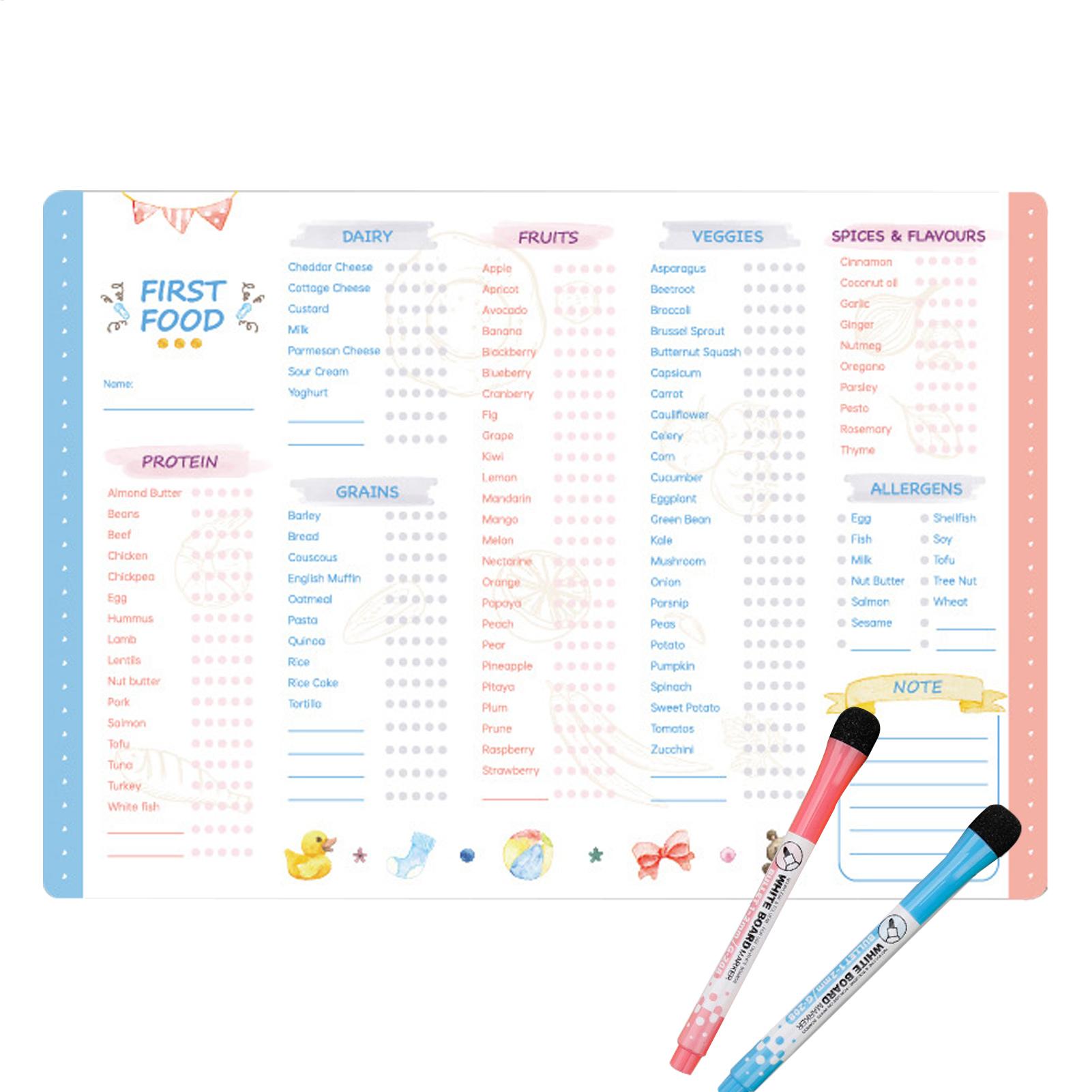 Baby Food Checklist - Magnetische Erstfütterungs-Checkliste für Babys, Multifunktionaler Erstfütterungs-Tracker,